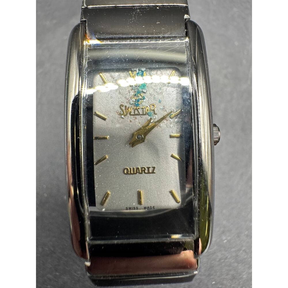 Vtg Swistar Swiss Men's Quartz Silver Dial Gunmetal Watch 3332-12L 20mm